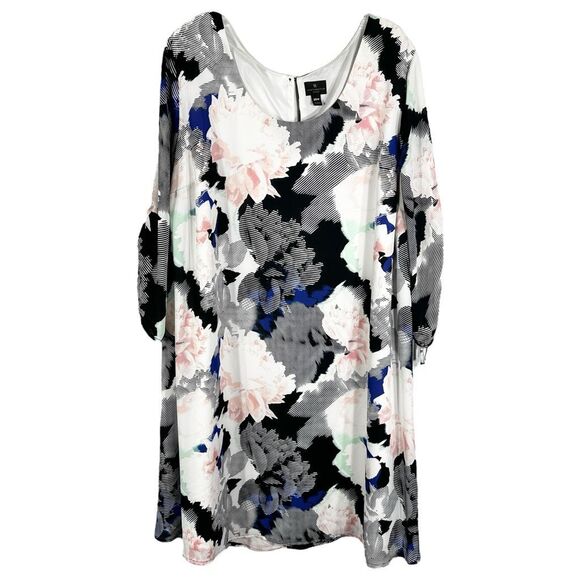 Worthington Plus‎ Size 20W Dress Floral Chiffon Lined Keyhole Shift Knee 182 - Picture 1 of 7